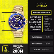 Cargar imagen en el visor de la galería, RELOJ  PARA HOMBRE INVICTA PRO DIVER 26974 - DORADO