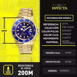 RELOJ  PARA HOMBRE INVICTA PRO DIVER 26974 - DORADO